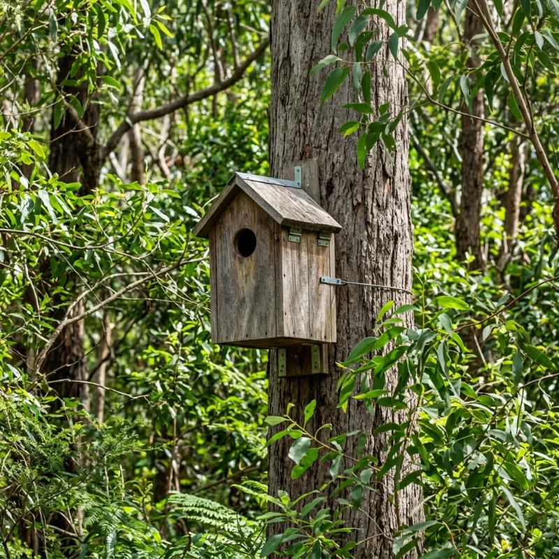 Animal nesting box installed as a humane alternative to a Merricks roof cavity
