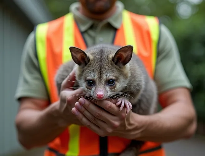Animal handler safely recovering a deceased possum in Merricks